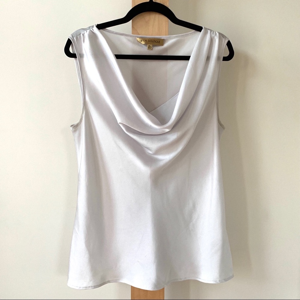 Nipon Boutique white draped neck tank